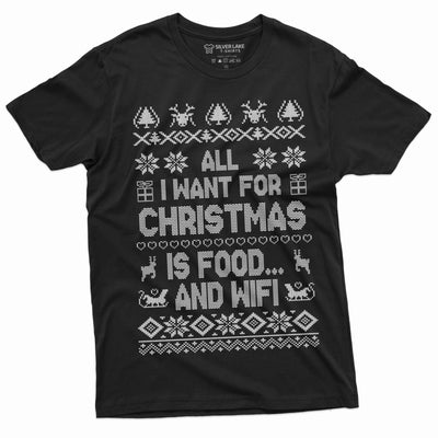 Men's Funny Christmas Food and WIFI T-shirt Christmas gift humorous saying tee shirt