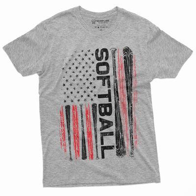 Softball Tshirt American Sports USA Flag Tee Shirt Softball Bats US Flag Birthday Gift Unisex Womens Mens T-shirt