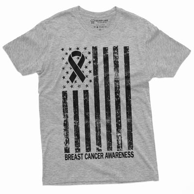 Breast Cancer Awareness T-shirt Cancer Ribbon USA Flag Awareness Day Tshirt Womens Unisex American Flag Cancer day Tee Shirt - SilverLakeTshirts