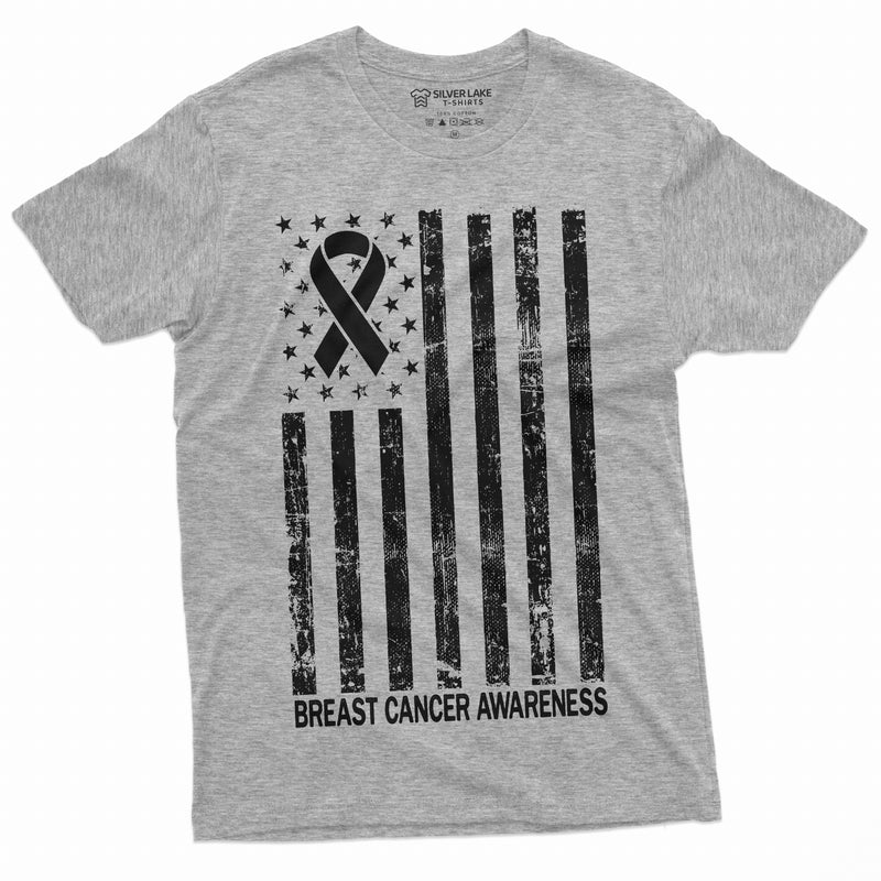 Breast Cancer Awareness T-shirt Cancer Ribbon USA Flag Awareness Day Tshirt Womens Unisex American Flag Cancer day Tee Shirt - SilverLakeTshirts