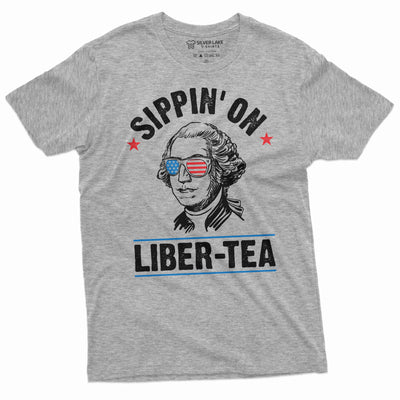 Men's Funny 4th of July Sipping on Liber-tea sarcastic T-shirt George Washington Liberty Tea Shirt