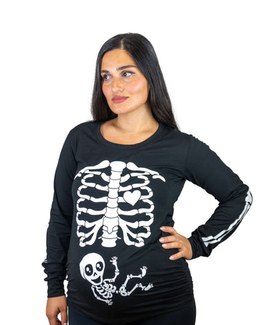 Halloween glow in the dark couple skeleton long sleeve shirts maternity pregnancy x-ray baby girl boy ribcage bones men's food burger shirt