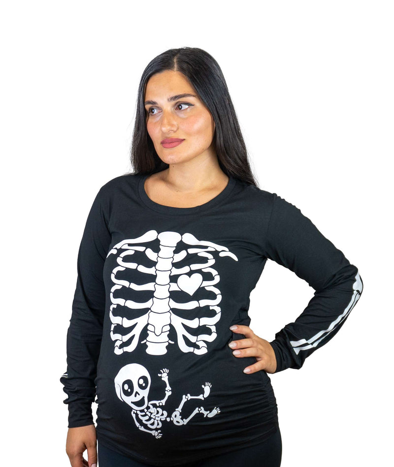 Halloween glow in the dark couple skeleton long sleeve shirts maternity pregnancy x-ray baby girl boy ribcage bones men&