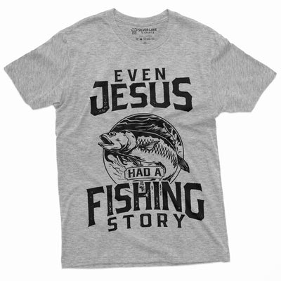 Men's Fishing Story T-shirt Jesus Fishing Funny Shirt Fisherman Gifts Man's Dad Father Grandpa Husband Humor Hobby Shirt
