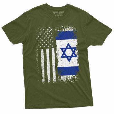 Men's Israel USA T-shirt support Israel IDF Flag coat of arms Israeli army tee shirt