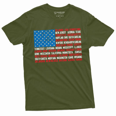Men's USA Flag State Names T-shirt Patriotic 4th of July US Independence day Unisex Man's Tee