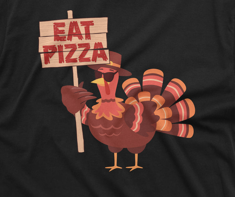 Funny Thanksgiving T-shirt Turkey Eat Pizza Cool Graphic Mens Tee Shirt
